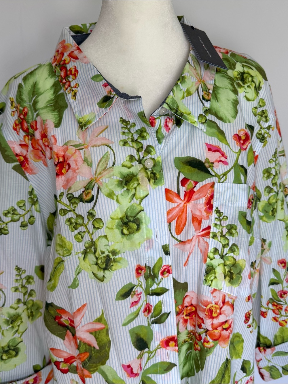Tommy Hilfiger Floral Button-Up Shirt in Blue, Green & Coral